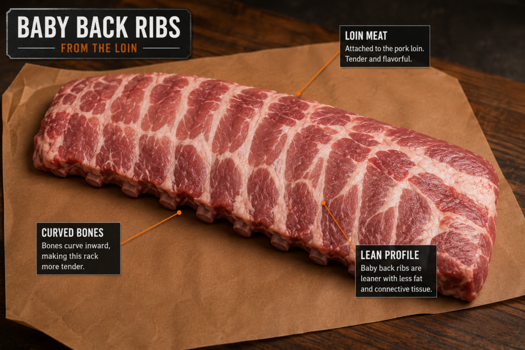 Raw Baby Back Ribs explaining meat