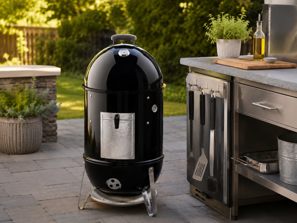 Alt text: Weber Smokey Mountain 18 inch charcoal smoker