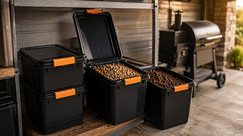 wood pellet bins stacked