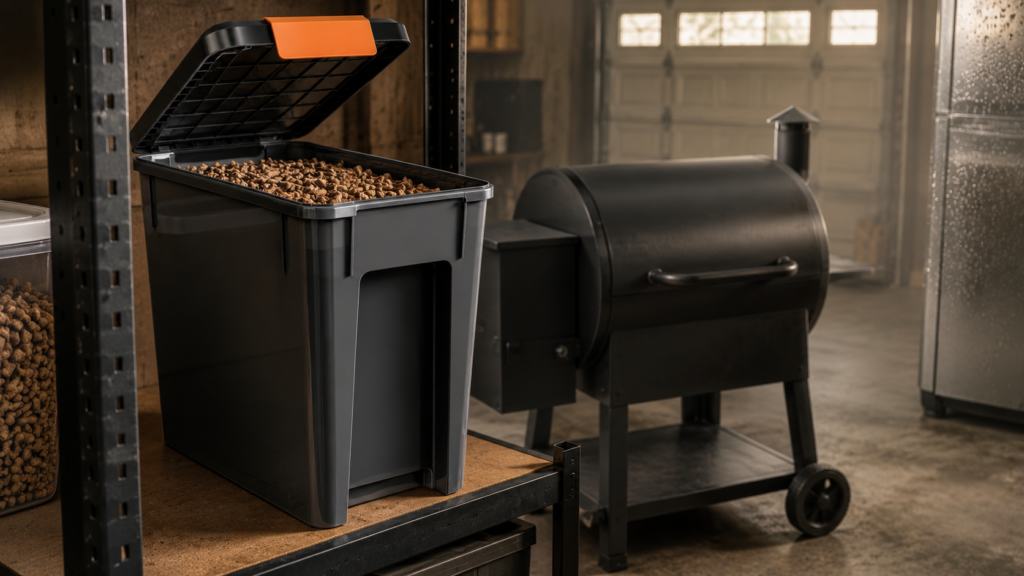 wood pellets stored in garage