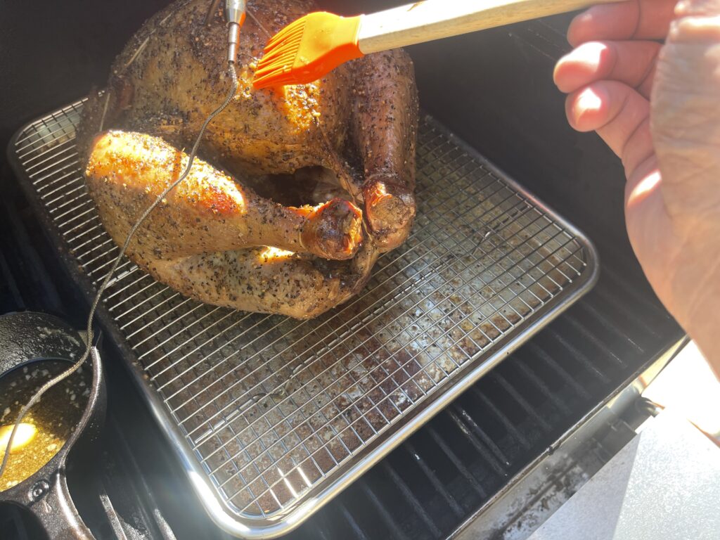 basting Turkey on pellet smoker