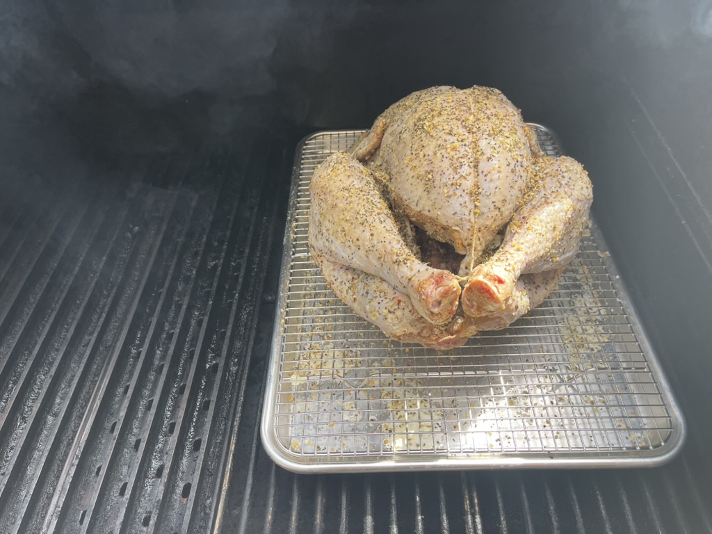 seasoned turkey on smoker