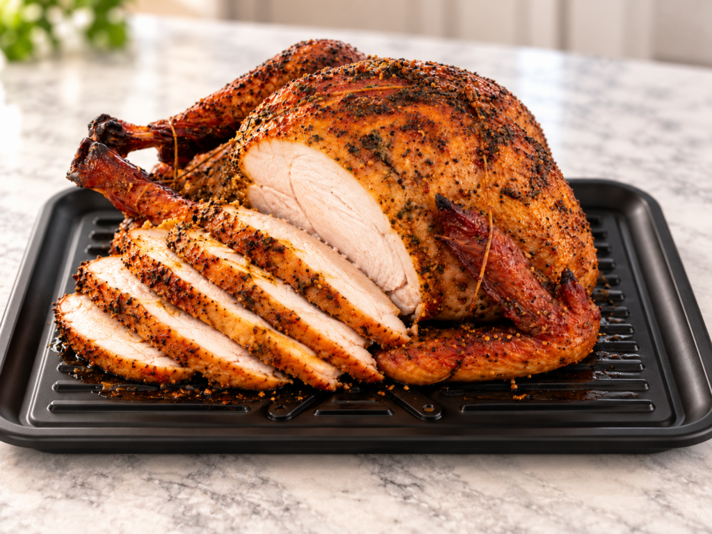 carved turkey on atbbq tray